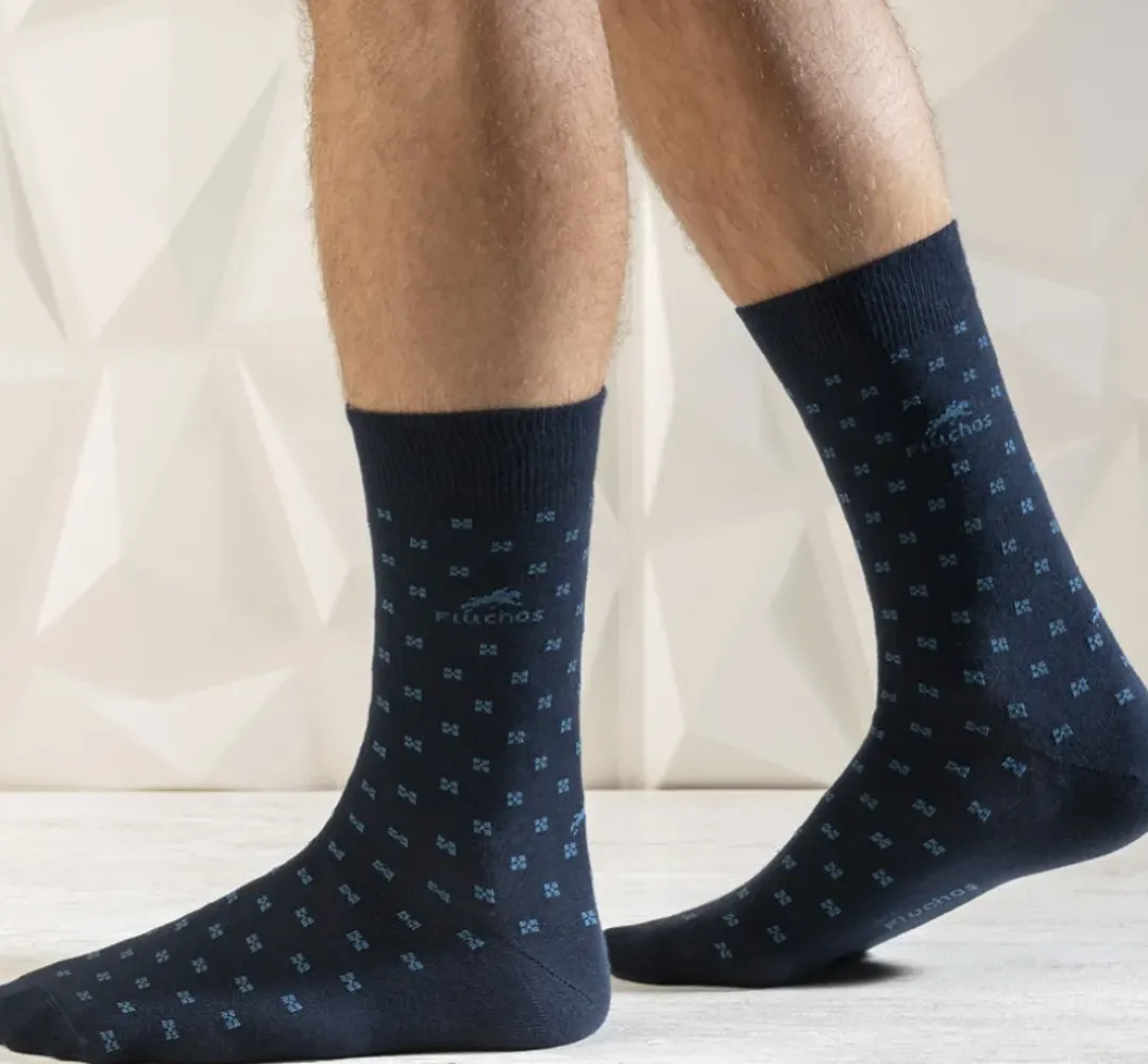 Hombre Fluchos CA0009 Calcetines Largos Azules y Cuadros